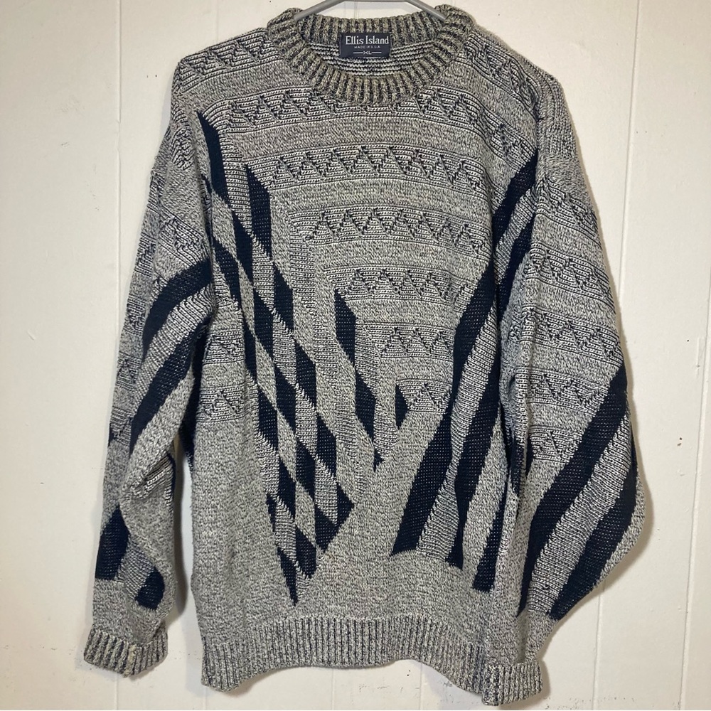 VINTAGE 1990s Argile Knit Sweater Ellis Island Gray XL